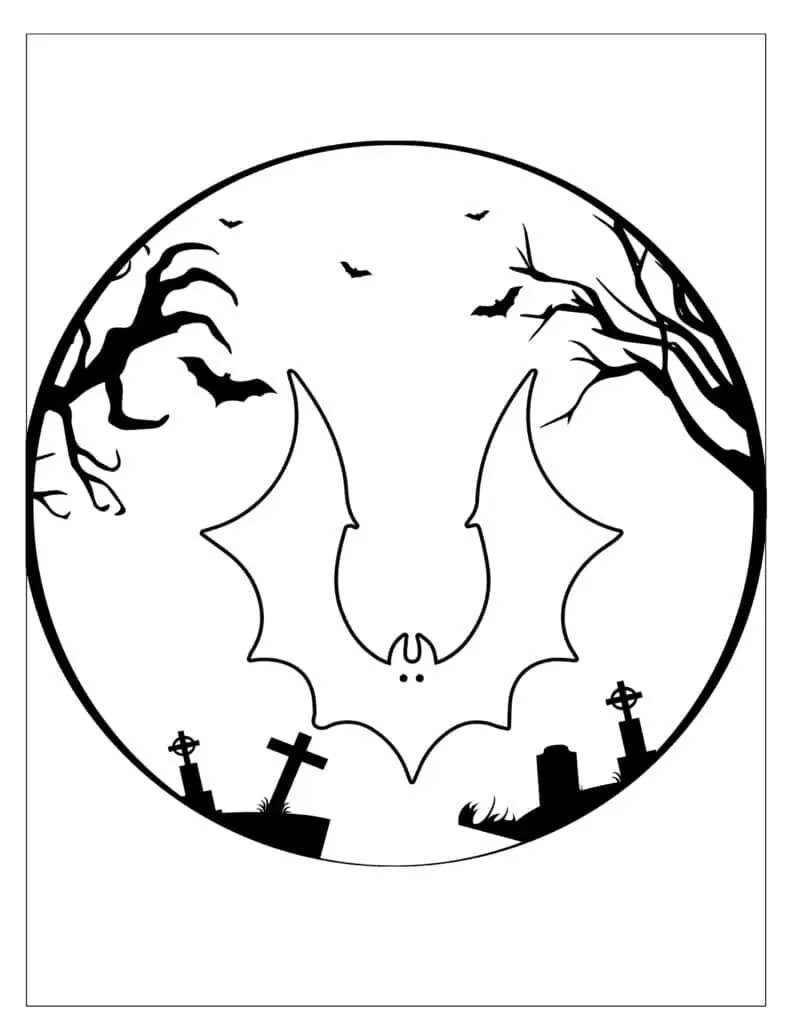 bat and trees coloring page printable