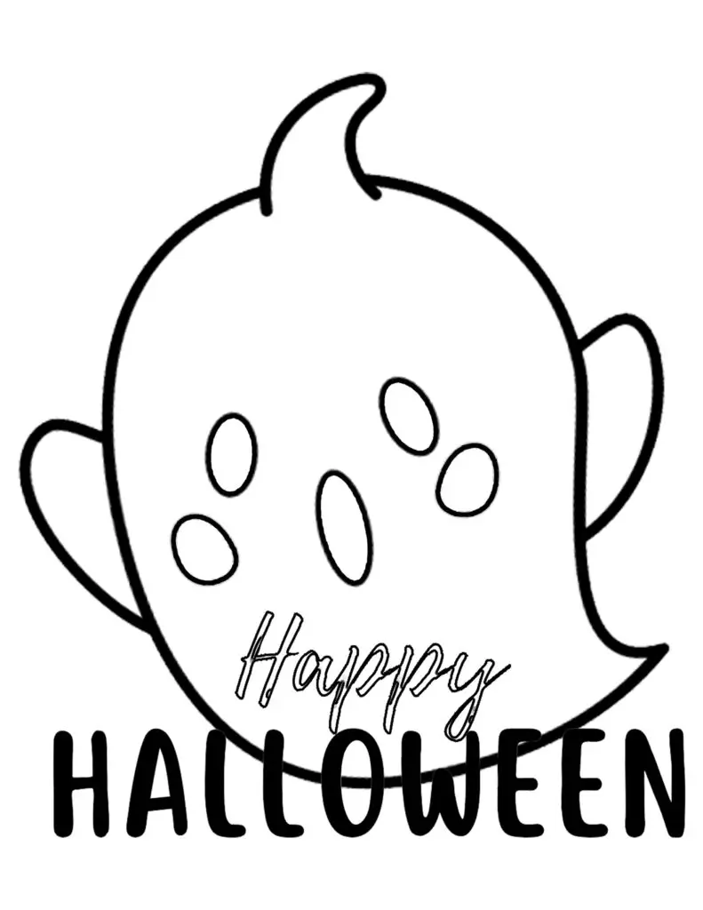 ghost coloring page with Happy Halloween printable PDF