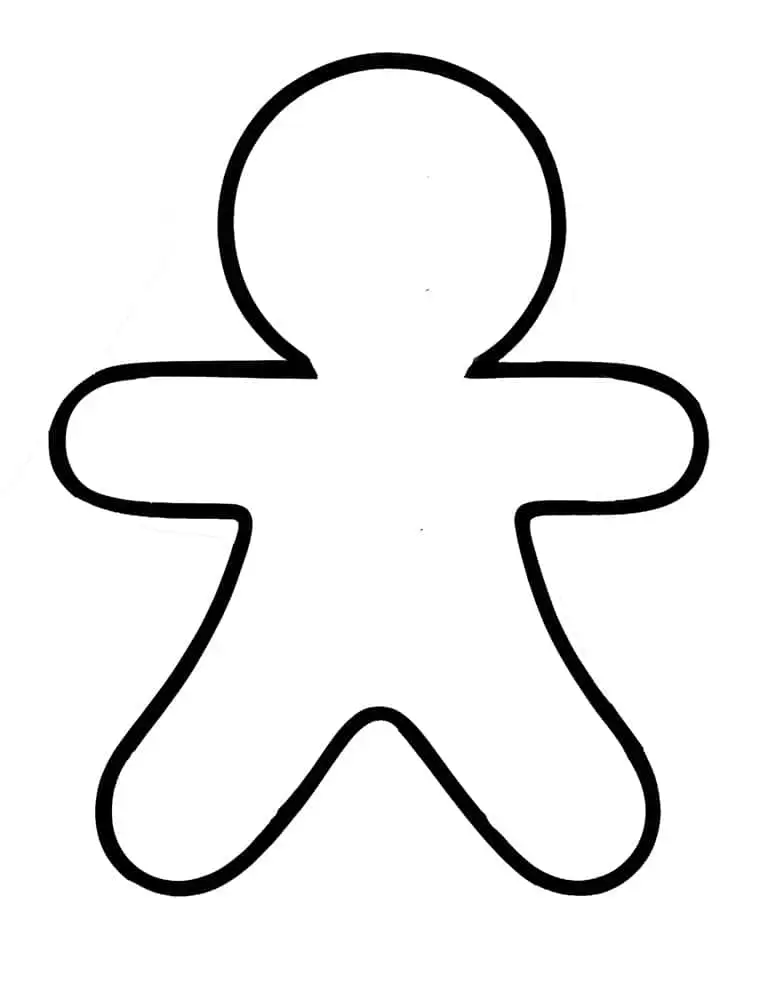 black and white outline of gingerbread man template