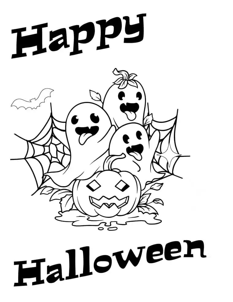 black and white ghost happy Halloween free printable