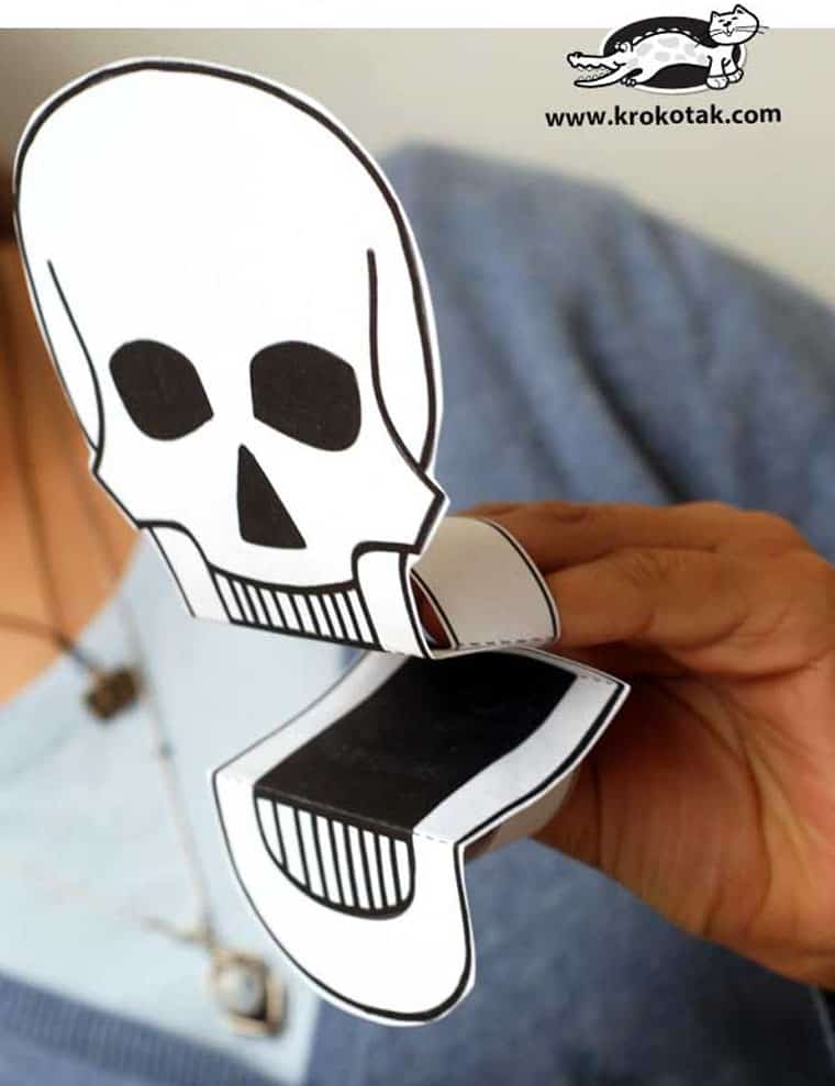 folded paper skull printable hand puppet