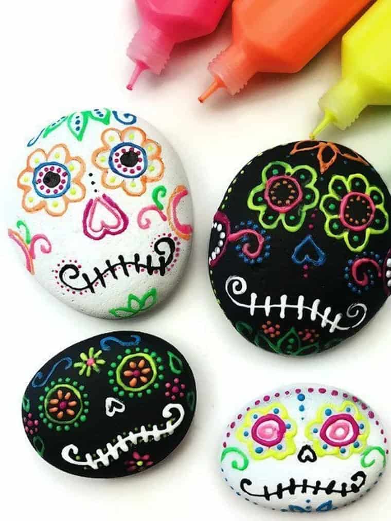 puff paint sugar skull rocks with puff paint