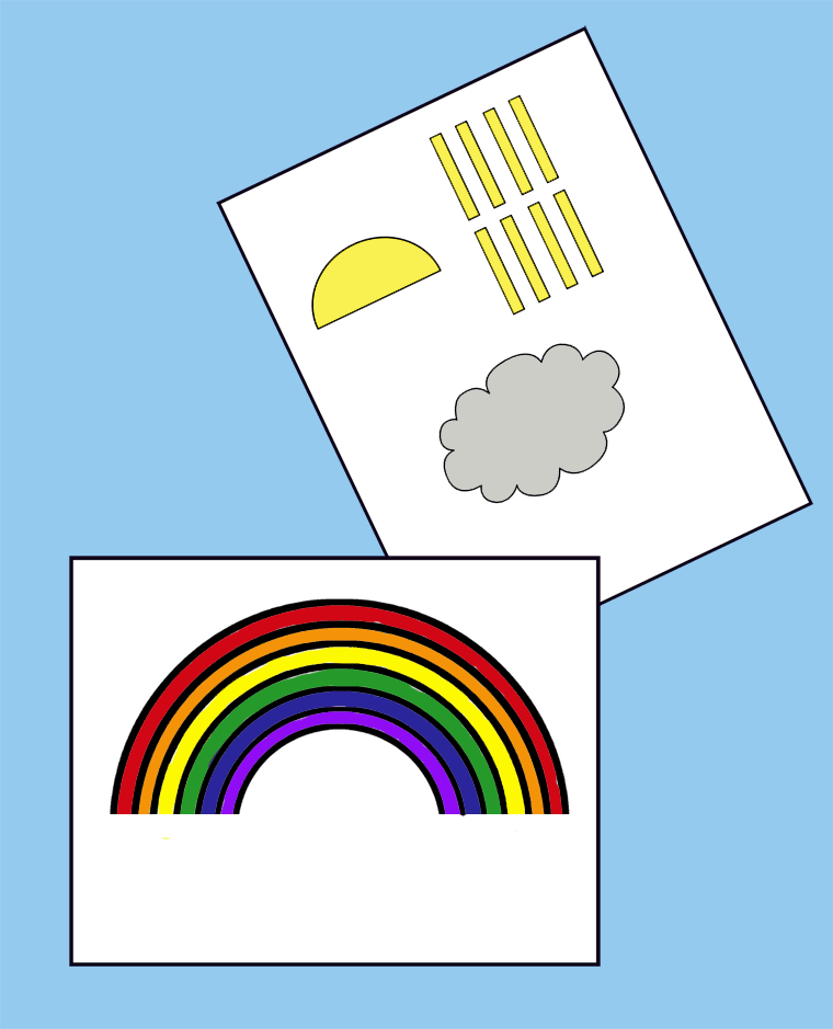 colored rainbow, sun, and cloud template outline printable
