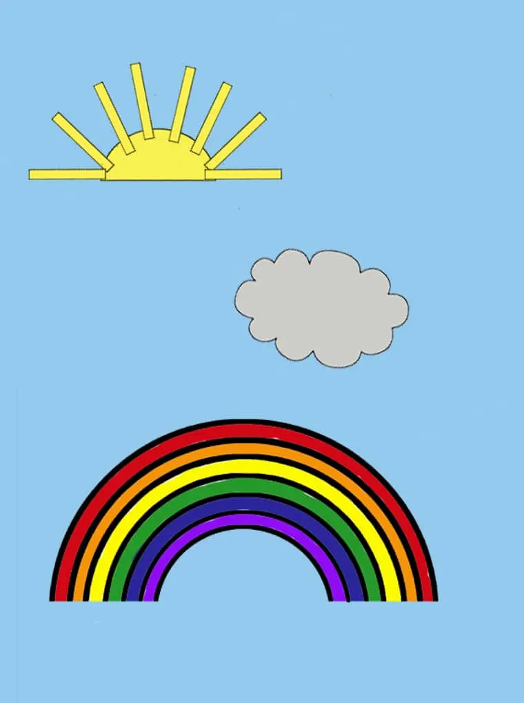 Printable paper rainbow, sun, and cloud 