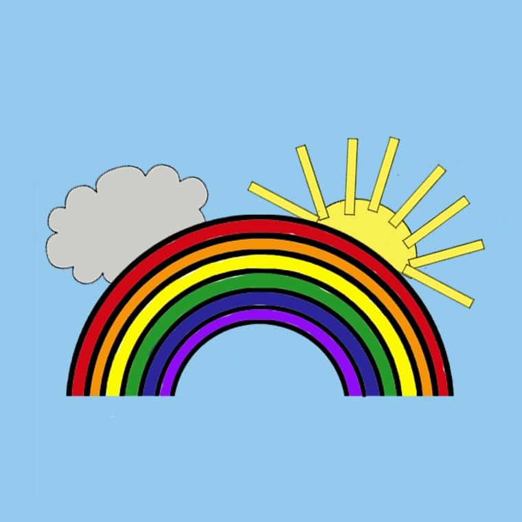 Finished rainbow, sun, and cloud craft paper template printable