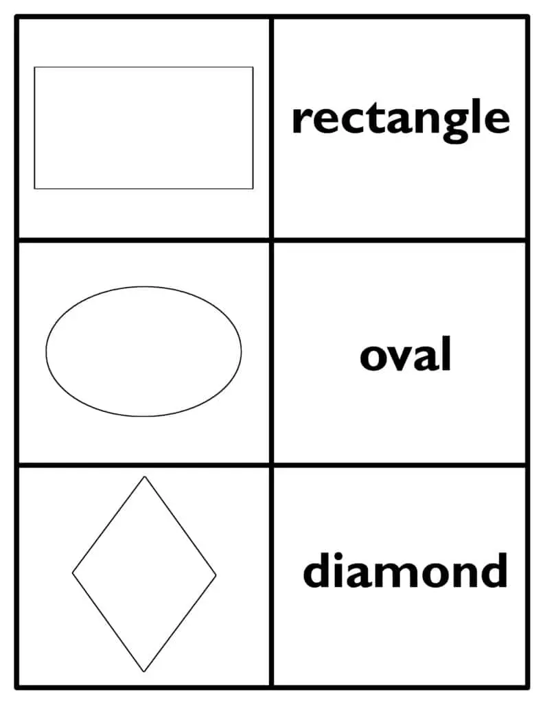 black and white basic shape flash cards