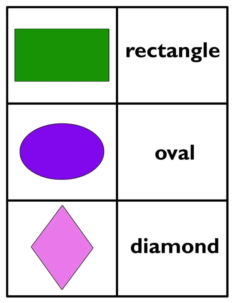 basic shapes flash cards printable for rectangle oval  and diamond