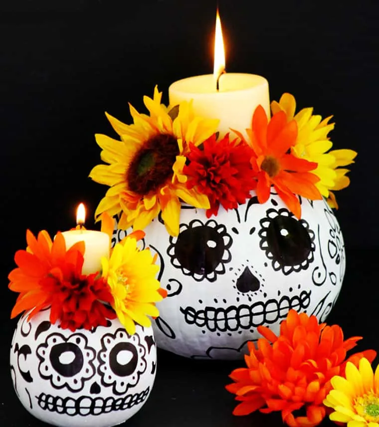 sugar skull painted pumpkin candle craft