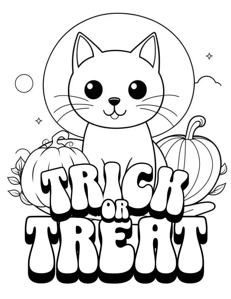 cat and pumpkins coloring page
