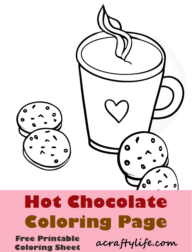 mug of hot chocolate and cookies printable coloring page