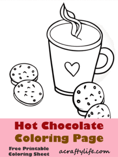 mug of hot chocolate and cookies printable coloring page