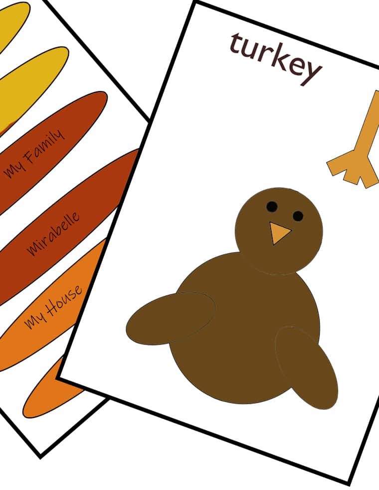 colored thankful Thanksgiving turkey template printable