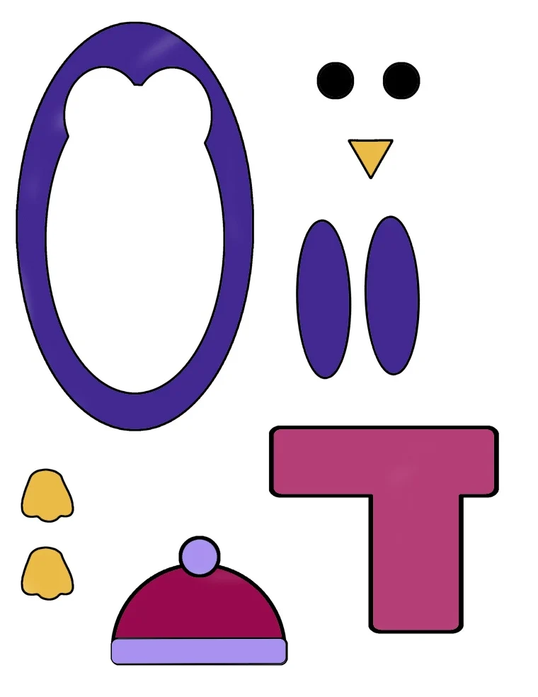 colored free printable PDF penguin craft template