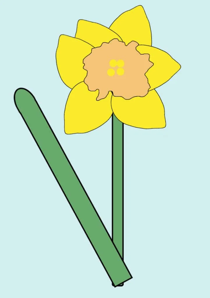 daffodil printable template outline for spring flower craft glued