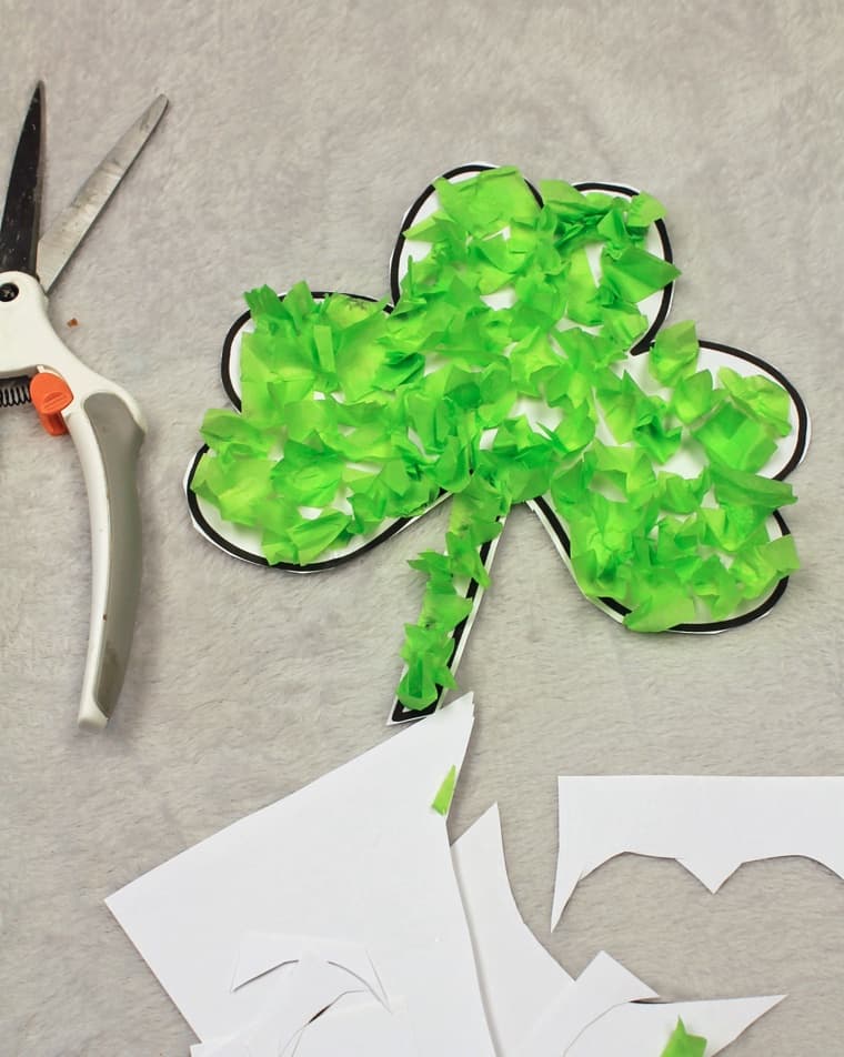 cut out tissue paper shamrock craft