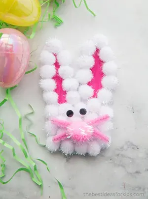 handprint rabbit craft with pompoms