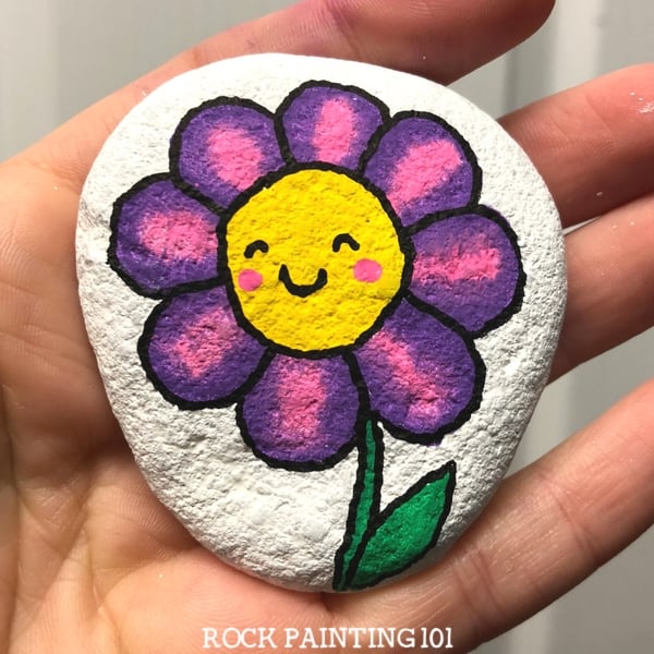 happy flower painted rock craft