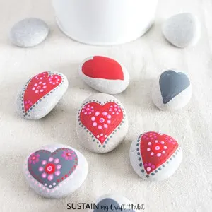 dot painted heart rock craft