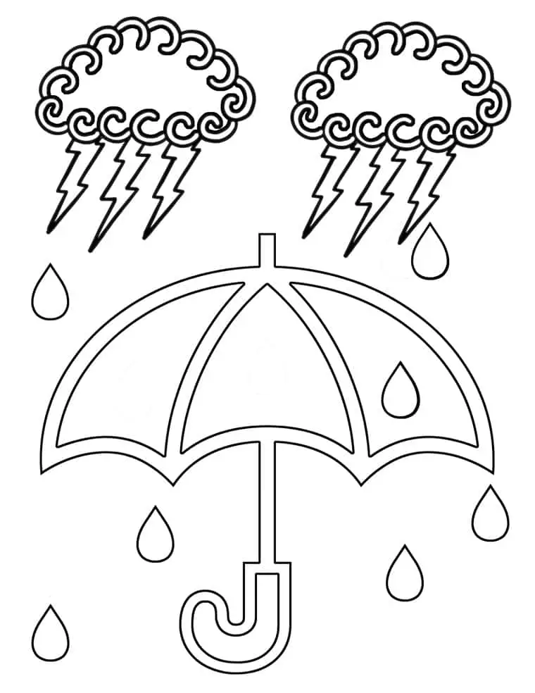 rain cloud umbrella coloring page