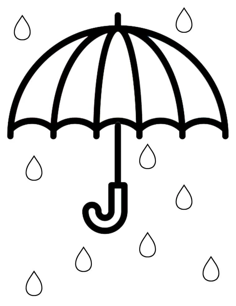 umbrella coloring page with raindrops