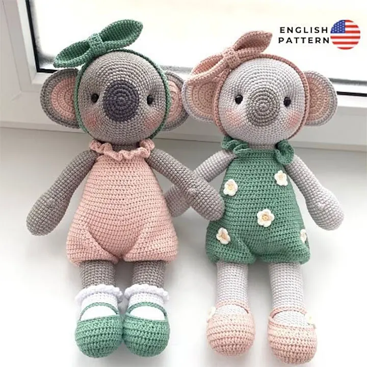 crocheted girl koala doll pair