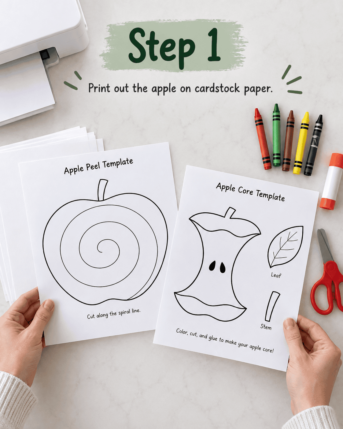 photo of step 1 of peel the apple craft