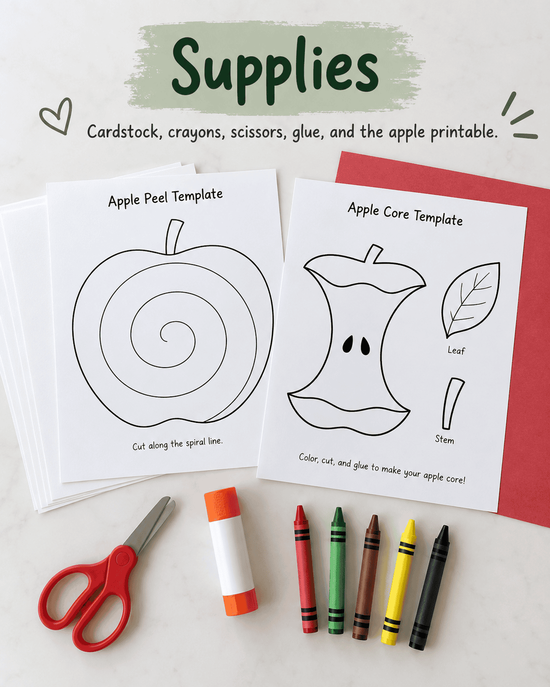 photo of apple peel craft printable supplies