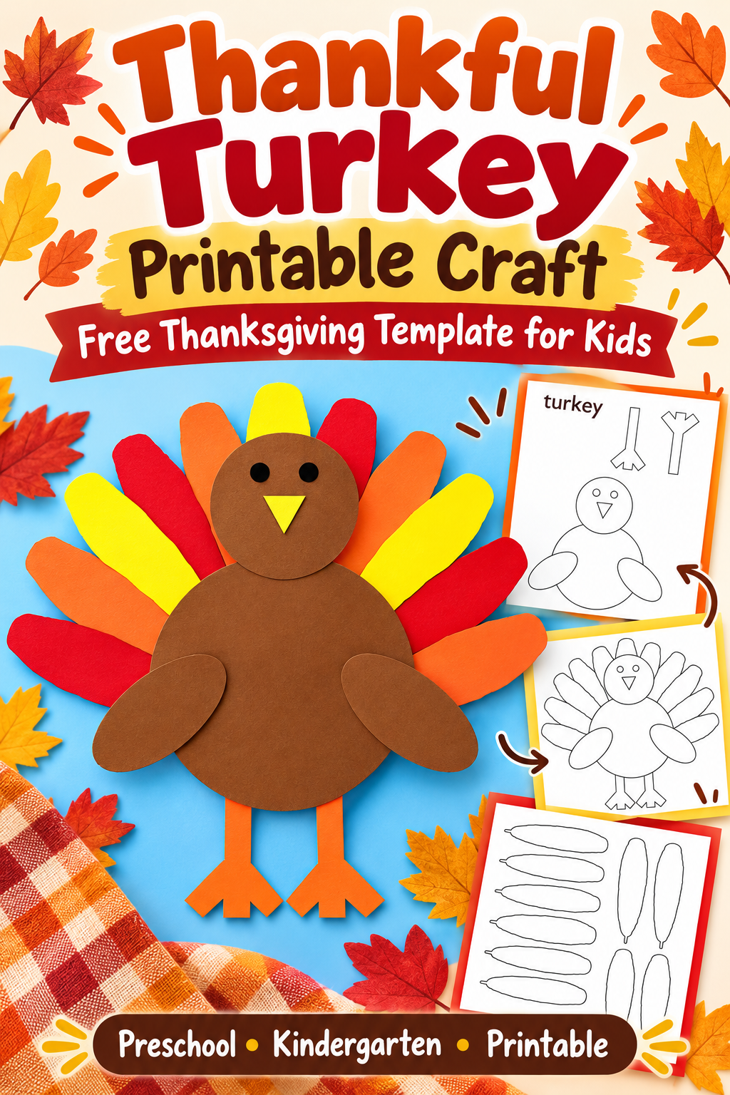 printable turkey template thankful Thanksgiving craft